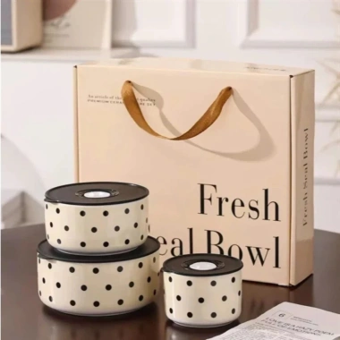 Set quà tặng 3 bát sứ cao cấp Nơ Capybara Mèo có nắp hút chân không phù hợp sinh nhật giảm giá 155k