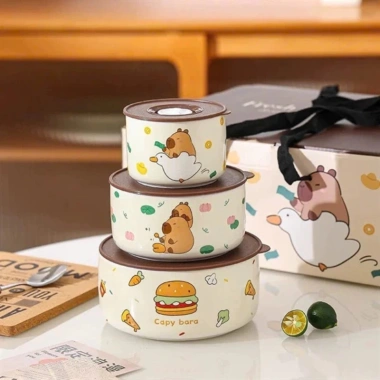 Set quà tặng 3 bát sứ cao cấp Nơ Capybara Mèo có nắp hút chân không phù hợp sinh nhật giảm giá 155k 10 Set quà tặng 3 bát sứ cao cấp Nơ Capybara Mèo có nắp hút chân không phù hợp sinh nhật giảm giá 155k 10