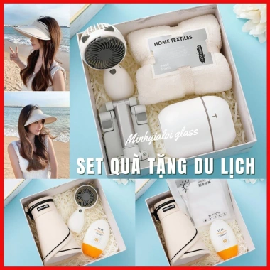 Set quà tặng Bliss & Bless kèm thiệp chúc mừng - Đồ đi biển: quạt, kem chống nắng, mũ rộng vành, bao tay - 249.000đ
