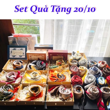 Set Quà Tặng Khăn Lụa 70x70cm + Hộp Túi Thiệp - Quà Phụ Nữ, Sinh Nhật, Cảm Ơn - Giá 143.500₫