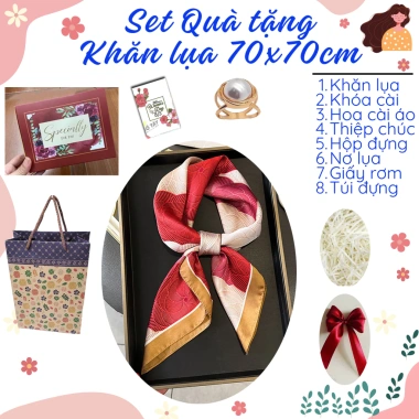 Set Quà Tặng Khăn Lụa 70x70cm + Hộp Túi Thiệp - Quà Phụ Nữ, Sinh Nhật, Cảm Ơn - Giá 143.500₫
