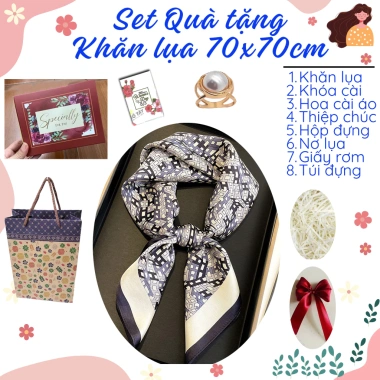 Set Quà Tặng Khăn Lụa 70x70cm + Hộp Túi Thiệp - Quà Phụ Nữ, Sinh Nhật, Cảm Ơn - Giá 143.500₫