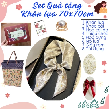 Set Quà Tặng Khăn Lụa 70x70cm + Hộp Túi Thiệp - Quà Phụ Nữ, Sinh Nhật, Cảm Ơn - Giá 143.500₫