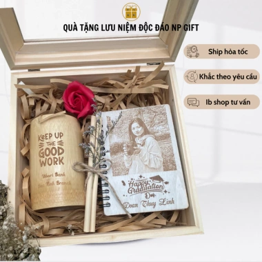 Set quà tặng sinh nhật, tốt nghiệp - Combo sổ gỗ, cốc tre, ống hút, hộp quà 189.000₫ 2