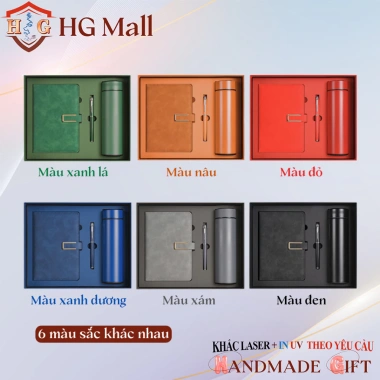 Set Quà Tặng Sổ Quai Từ Tính + Bút Ký + Bình Giữ Nhiệt Cảm Ứng Khắc Tên/Logo Quà Thầy Cô