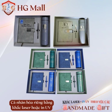 Set Quà Tặng Sổ Quai Từ Tính + Bút Ký + Bình Giữ Nhiệt Cảm Ứng Khắc Tên/Logo Quà Thầy Cô
