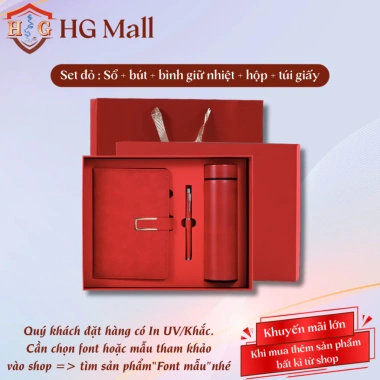 Set Quà Tặng Sổ Quai Từ Tính + Bút Ký + Bình Giữ Nhiệt Cảm Ứng Khắc Tên/Logo Quà Thầy Cô