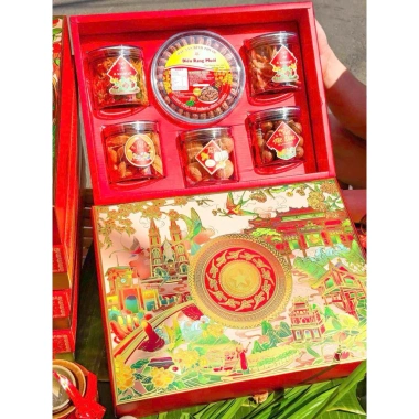 Set quà Tết hạt dinh dưỡng, trái cây sấy sang trọng, kèm túi chỉ 139.000 VND