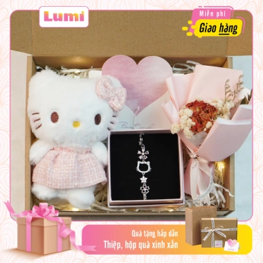 Set quà trang sức Lumi: vòng tay, dây chuyền Hello Kitty hoa gấu, hộp quà 119k