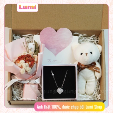 Set quà trang sức Lumi: vòng tay, dây chuyền Hello Kitty hoa gấu, hộp quà 119k
