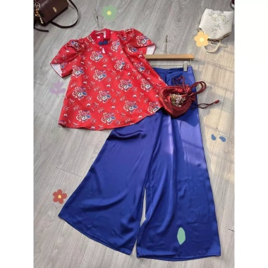 Set Tết 199k – Áo cách tân hoa sang trọng + Quần suông lụa nhẹ, giá ưu đãi