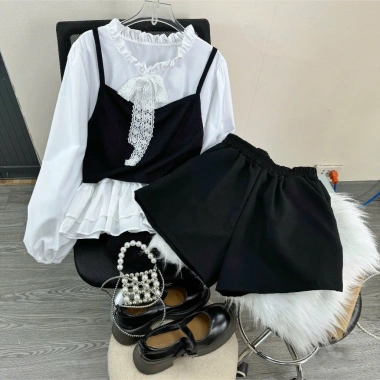 Set Tết Áo Bigsize Nữ Vintage Giả Yếm Nơ Ren Cổ Bèo Tay Dài và Quần Hàn Quốc