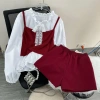 Set Tết Áo Bigsize Nữ Vintage Giả Yếm Nơ Ren Cổ Bèo Tay Dài và Quần Hàn Quốc 2