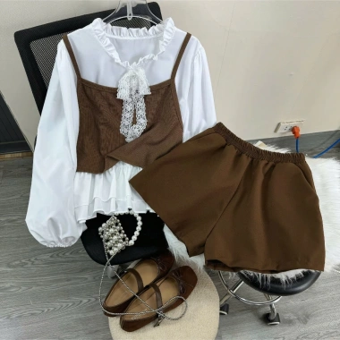 Set Tết Áo Bigsize Nữ Vintage Giả Yếm Nơ Ren Cổ Bèo Tay Dài và Quần Hàn Quốc