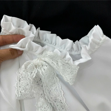 Set Tết Áo Bigsize Nữ Vintage Giả Yếm Nơ Ren Cổ Bèo Tay Dài và Quần Hàn Quốc