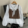 Set Tết Áo Bigsize Nữ Vintage Giả Yếm Nơ Ren Cổ Bèo Tay Dài và Quần Hàn Quốc 9