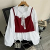 Set Tết Áo Bigsize Nữ Vintage Giả Yếm Nơ Ren Cổ Bèo Tay Dài và Quần Hàn Quốc 10