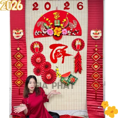 Set Tết Hoa Xuân Mới 2.026 - Trang trí mành tre ngày Tết, bình ngọ, không kèm mành tre, giá 175.420 VND
