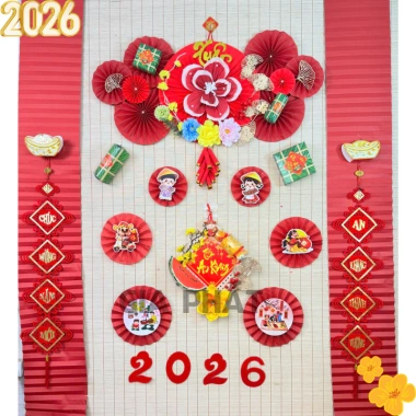 Set Tết Hoa Xuân Mới 2.026 - Trang trí mành tre ngày Tết, bình ngọ, không kèm mành tre, giá 175.420 VND