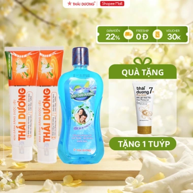 Set Thái Dương 150g + Nước súc miệng bạc hà, tặng Dầu gội 7 Plus 50g – Giá 150.000₫ Set Thái Dương 150g + Nước súc miệng bạc hà, tặng Dầu gội 7 Plus 50g – Giá 150.000₫