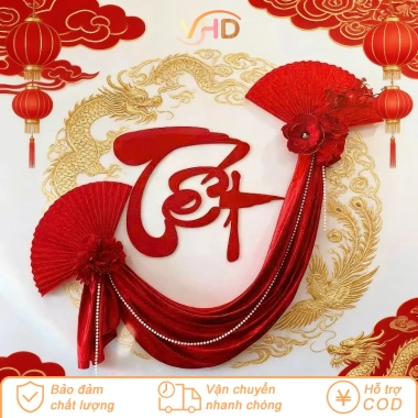 Set Trang Trí Chữ Tết Vải Nhung Đỏ 2.026 Bao Gồm Hoa và Phụ Kiện Trang Trí Nhà Cửa Năm Mới Giá 99.500đ