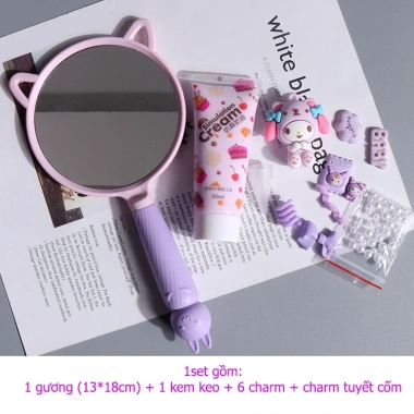 Set trang trí gương trang điểm cầm tay kem keo 10 charm slime, giá 49.500₫