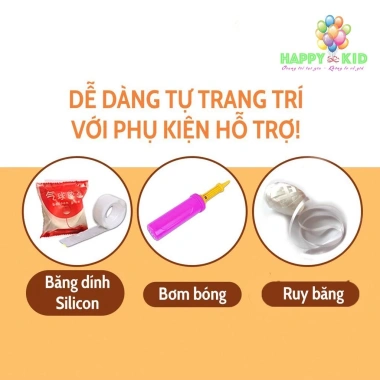 Set trang trí sinh nhật thôi nôi, rồng kèm bạt chibi hashtag HAPPYKID PARTY