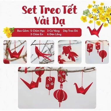 Set trang trí Tết 2.026 dạ 17 chi tiết màu đỏ may mắn, phú quý, giá chỉ 19.900đ
