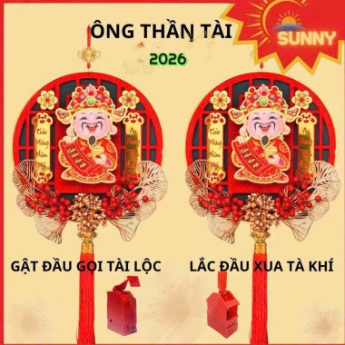 Set Trang Trí Tết 2.026 Ông Thần Tài Lắc Đầu - Combo Treo Tường Phát Tài 98.571 VND