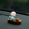 Set Tượng Chú Tiểu Bình An & Bình Hoa Gỗ Hoàng Dương Cao Cấp - Taplo Ô Tô có tinh dầu 3