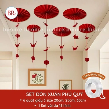 Set Vải Dạ Xuân Tết 2.026 – Quạt Giấy + Phụ Kiện Tiệc Cưới, Noel, Tết – ANGIHOME 7