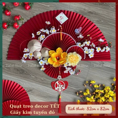 Set Vật Liệu Quạt Đỏ Mix Phụ Kiện Hoa Rtang Trí Decor Tết 2.026 Giá 185,000₫