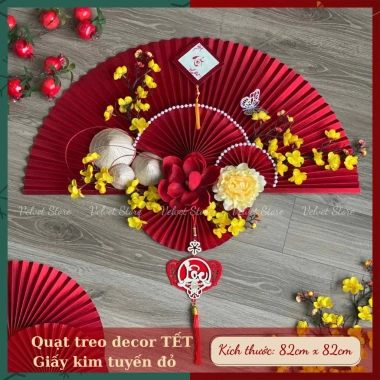 Set Vật Liệu Quạt Đỏ Mix Phụ Kiện Hoa Rtang Trí Decor Tết 2.026 Giá 185,000₫