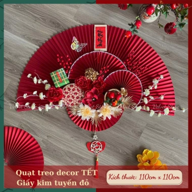 Set Vật Liệu Quạt Đỏ Mix Phụ Kiện Hoa Rtang Trí Decor Tết 2.026 Giá 185,000₫