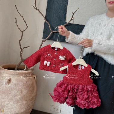 Sét Váy Công Chúa Bé Gái Áo Khoác Dạ Hoa - Đầm Dạ Hội Tết Size 5-13kg 252k
