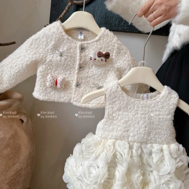Sét Váy Công Chúa Bé Gái Áo Khoác Dạ Hoa - Đầm Dạ Hội Tết Size 5-13kg 252k