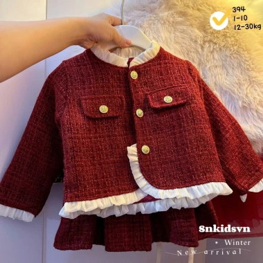 Set Váy Dạ Đỏ Tiểu Thư Tết Bé Gái - Áo Khoác Nhung & Chân Váy Xếp Ly Sang Trọng, Giá 245k 2