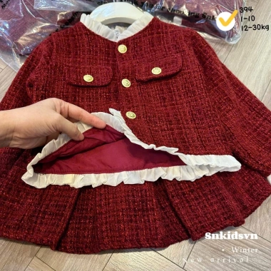 Set Váy Dạ Đỏ Tiểu Thư Tết Bé Gái - Áo Khoác Nhung & Chân Váy Xếp Ly Sang Trọng, Giá 245k 5