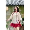 Sét váy Tết áo kem viền đỏ đính nơ tay loe chân váy ngắn tùng xòe 178.030 VND 5