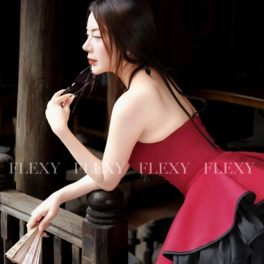 Set yếm váy Huyền Đàm FLEXY đỏ đô, mắt cáo vàng, vải xược tơ - Ưu đãi Tết 599k