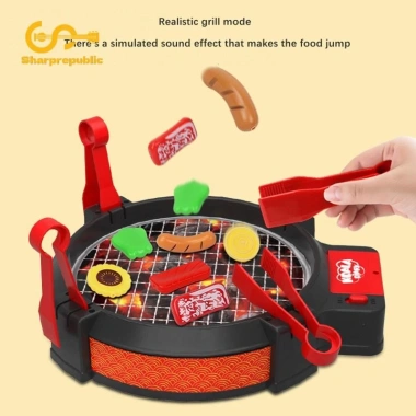 Sharprepublic 27 miếng đồ chơi nướng BBQ - Bộ nhà bếp mô phỏng âm thanh thực tế, thực phẩm lật, quà tặng 2