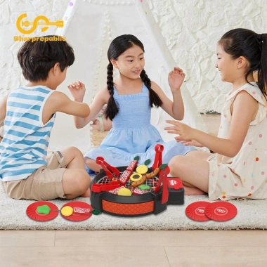 Sharprepublic 27 miếng đồ chơi nướng BBQ - Bộ nhà bếp mô phỏng âm thanh thực tế, thực phẩm lật, quà tặng 3