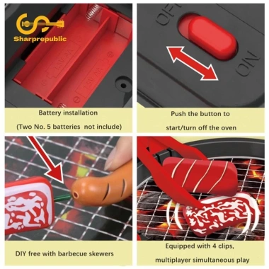 Sharprepublic 27 miếng đồ chơi nướng BBQ - Bộ nhà bếp mô phỏng âm thanh thực tế, thực phẩm lật, quà tặng 4