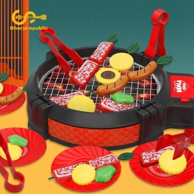 Sharprepublic 27 miếng đồ chơi nướng BBQ - Bộ nhà bếp mô phỏng âm thanh thực tế, thực phẩm lật, quà tặng 6