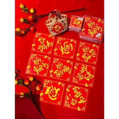 SỈ 320 tờ thư pháp 10x10cm - Dán giỏ quà, trang trí Tết, 8 nội dung, giá chỉ 20.000₫, ưu đãi đặc biệt 2 SỈ 320 tờ thư pháp 10x10cm - Dán giỏ quà, trang trí Tết, 8 nội dung, giá chỉ 20.000₫, ưu đãi đặc biệt 2