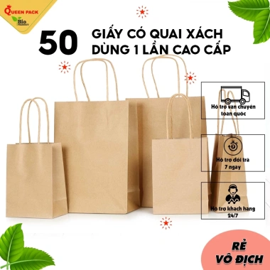 Sỉ 50 Túi Giấy Quai Xách Dày Đậm Gấp Đáy Gấp Hông Đựng Thực Phẩm & Quần Áo - 115.010 VNĐ