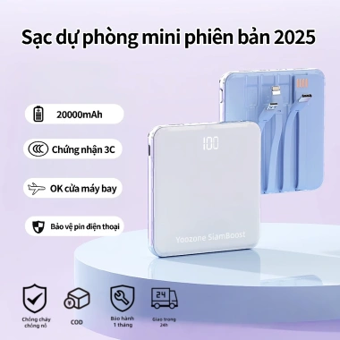 SiamBoost Sạc dự phòng 20.000mAh có dây kèm, sạc đa thiết bị, giá 198.000đ