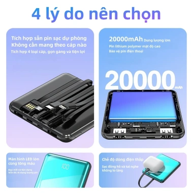 SiamBoost Sạc dự phòng 20.000mAh có dây kèm, sạc đa thiết bị, giá 198.000đ 3 SiamBoost Sạc dự phòng 20.000mAh có dây kèm, sạc đa thiết bị, giá 198.000đ 3