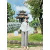Siêu phẩm đồ lam thời trang đi chùa, Đũi xước cổ tàu, nút mây, thêu hình, quần dài ống rộng 6