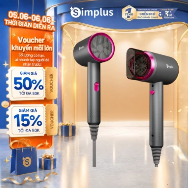 Simplus Máy Sấy Tóc Đa Năng 3 Tốc Độ, Điều Chỉnh Gió Nóng, Bảo Hành 1 Năm 1 Đổi 1 - 213.900 VND